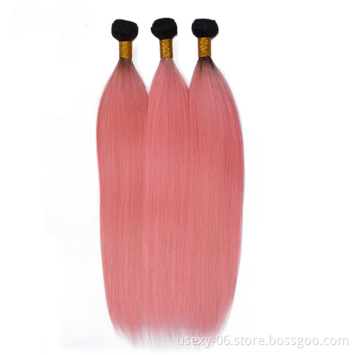 Wholesale Raw Indian Hair Unprocessed Virgin Human Hair Extensions Ombre 1b/pink Hair Bundles With Frontal